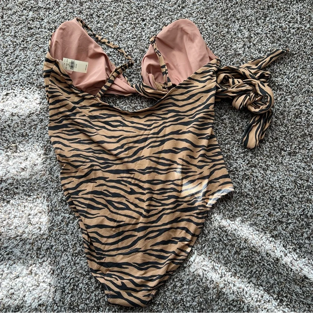 aerie Tan and Black Tiger-Print‎ One-Piece Swimsuit